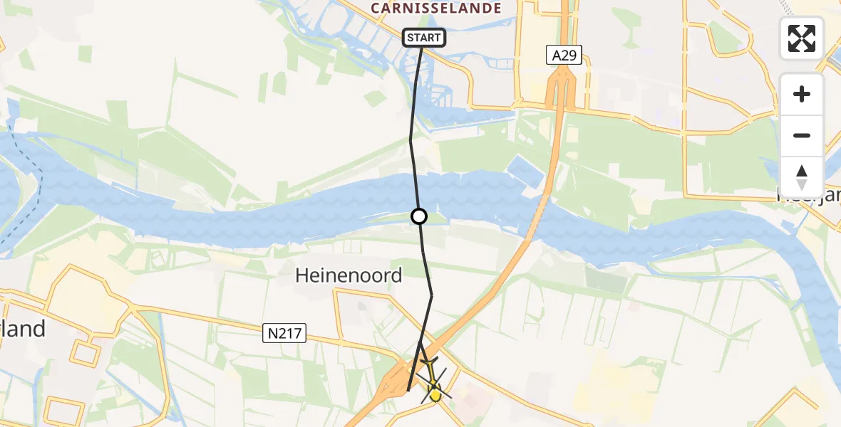 Routekaart van de vlucht: Lifeliner 2 naar Heinenoord, Oude Maaspad