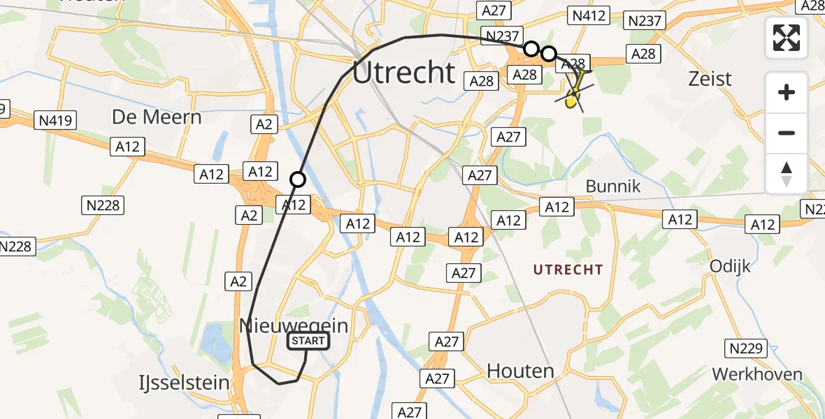 Routekaart van de vlucht: Lifeliner 2 naar Universitair Medisch Centrum Utrecht, Doorslag