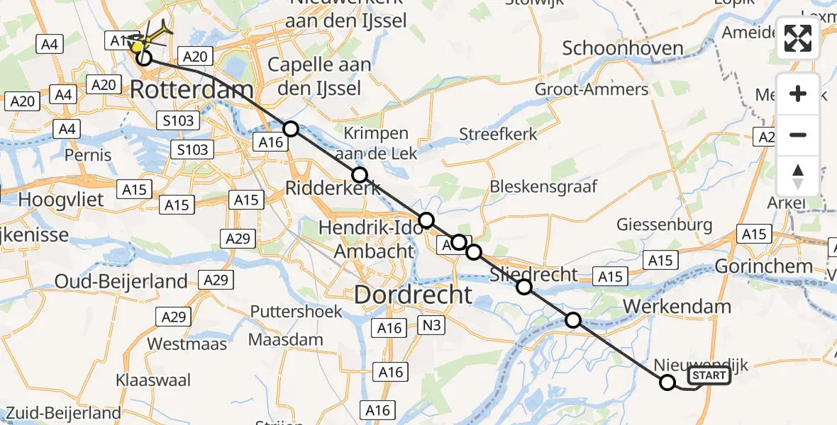 Routekaart van de vlucht: Lifeliner 2 naar Rotterdam The Hague Airport, Buitendijk