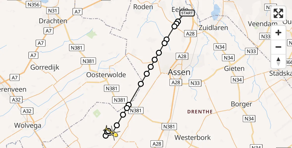 Routekaart van de vlucht: Lifeliner 4 naar Diever, Lugtenbergerweg