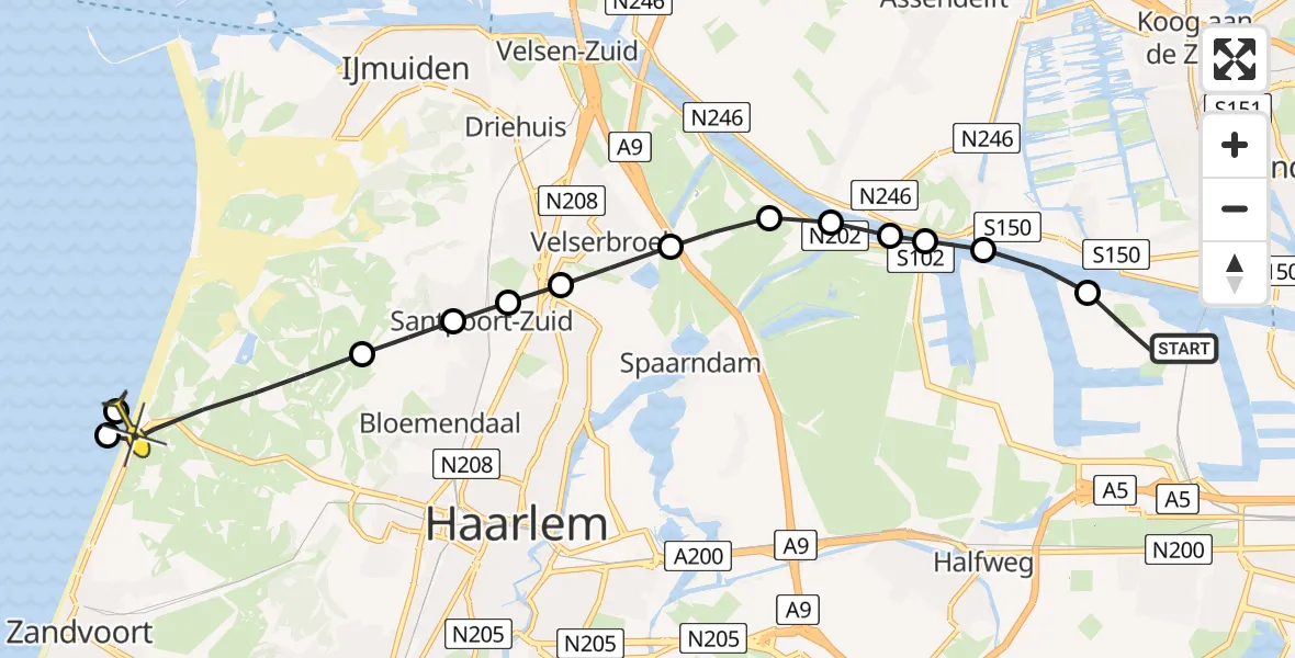 Routekaart van de vlucht: Lifeliner 1 naar Overveen, Santoriniweg