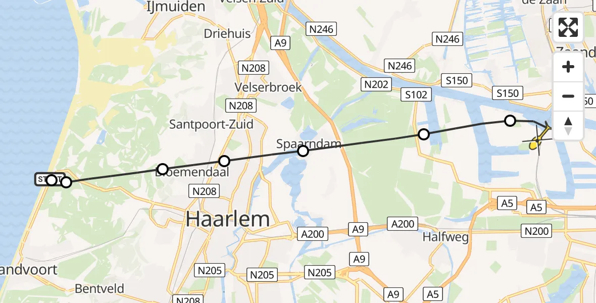 Routekaart van de vlucht: Lifeliner 1 naar Amsterdam Heliport, Zeeweg