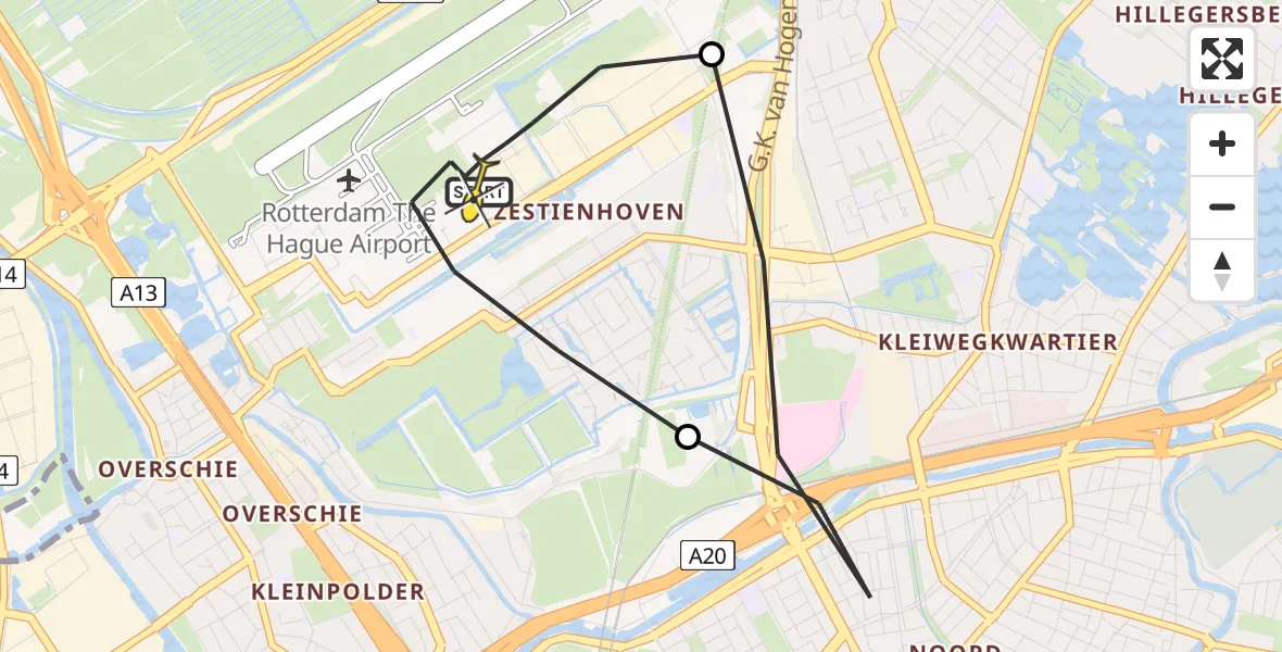 Routekaart van de vlucht: Lifeliner 2 naar Rotterdam The Hague Airport, Buys Ballotlaan