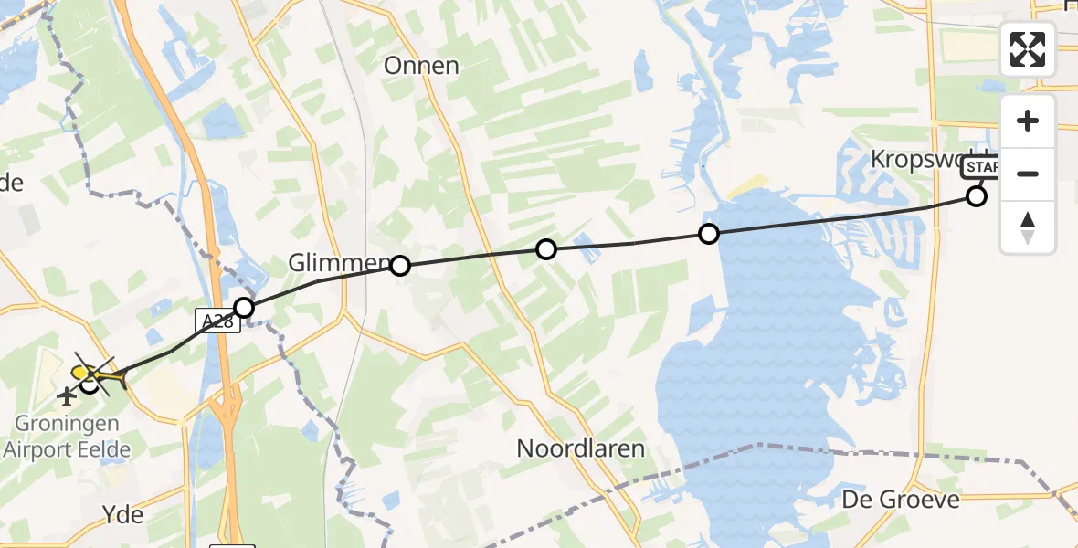 Routekaart van de vlucht: Lifeliner 4 naar Groningen Airport Eelde, Meerweg
