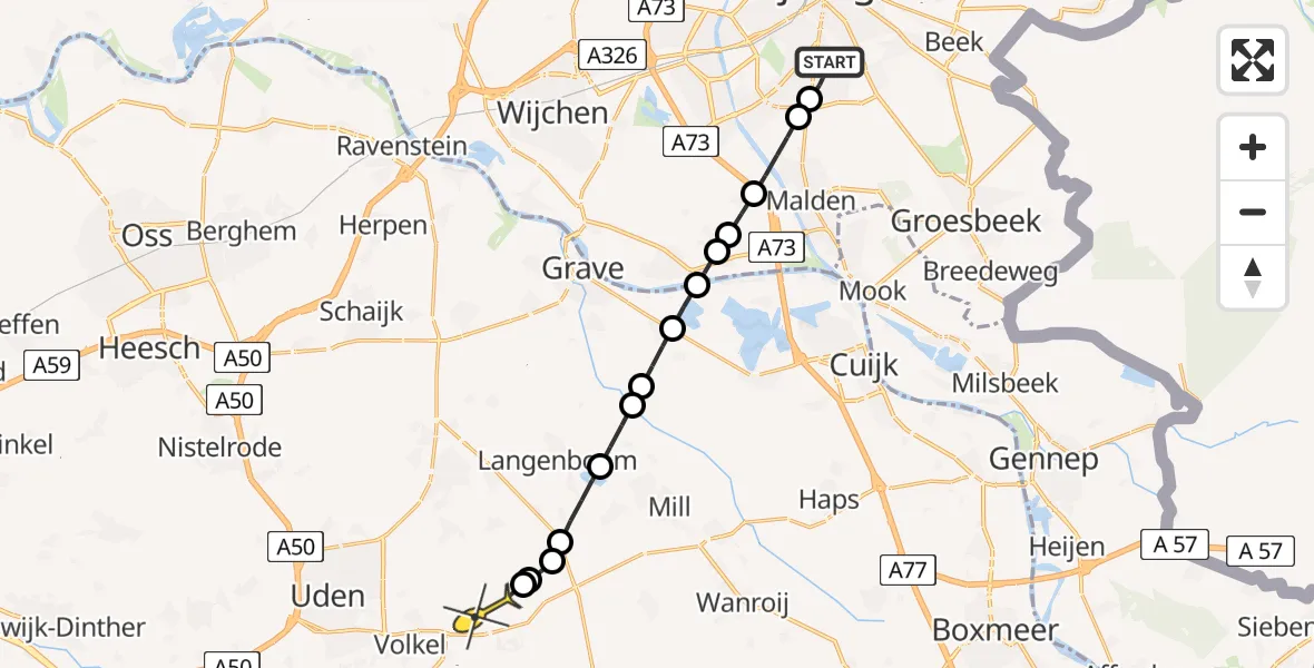 Routekaart van de vlucht: Lifeliner 3 naar Vliegbasis Volkel, Baljuwstraat