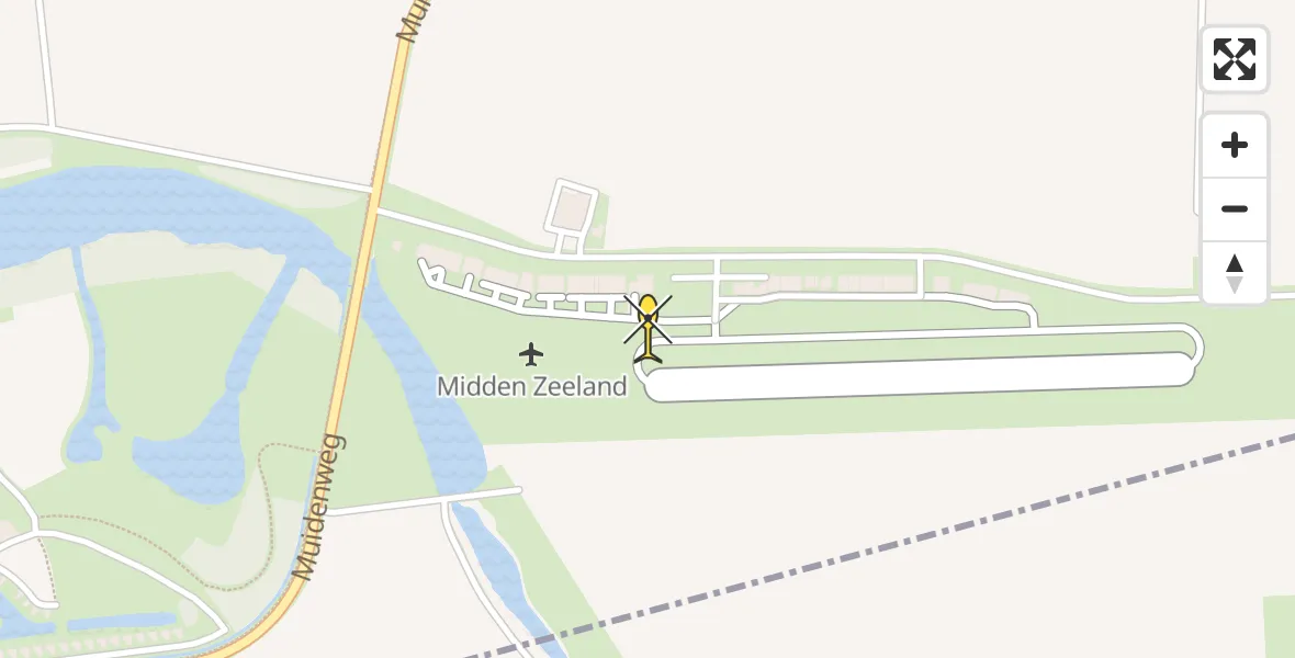 Routekaart van de vlucht: Kustwachthelikopter naar Vliegveld Midden-Zeeland