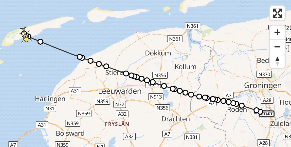 Routekaart van de vlucht: Lifeliner 4 naar Midsland, Eskampenweg