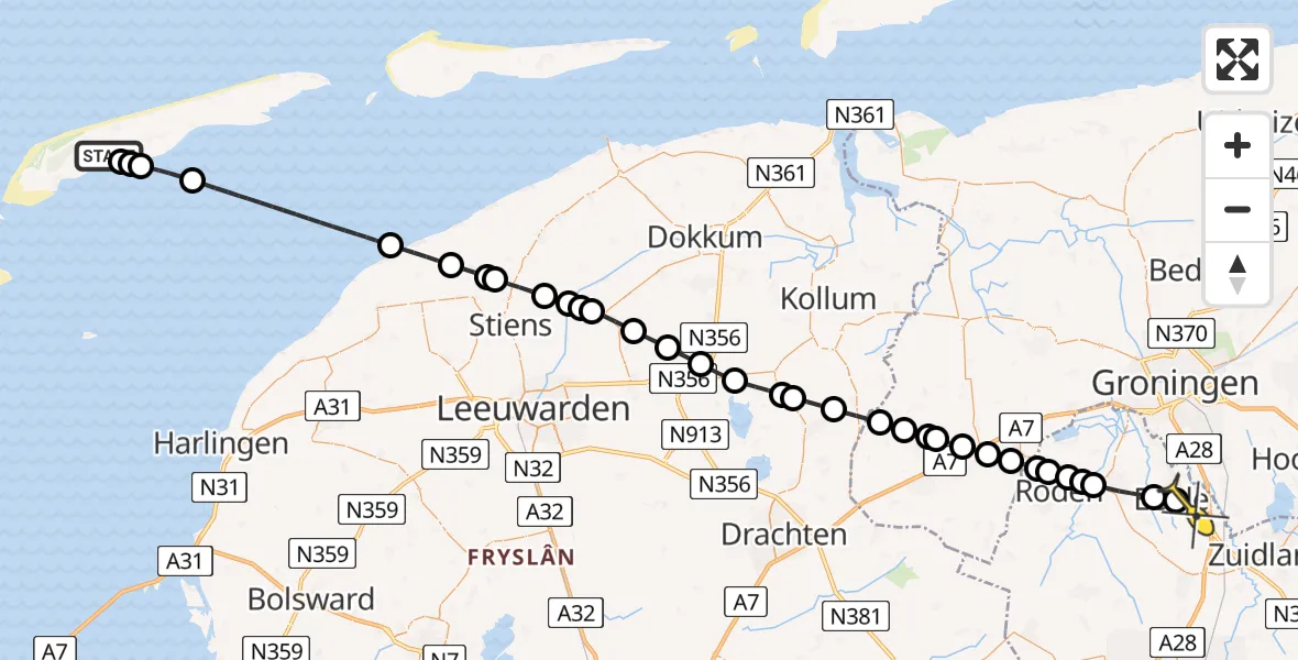 Routekaart van de vlucht: Lifeliner 4 naar Groningen Airport Eelde, Striep