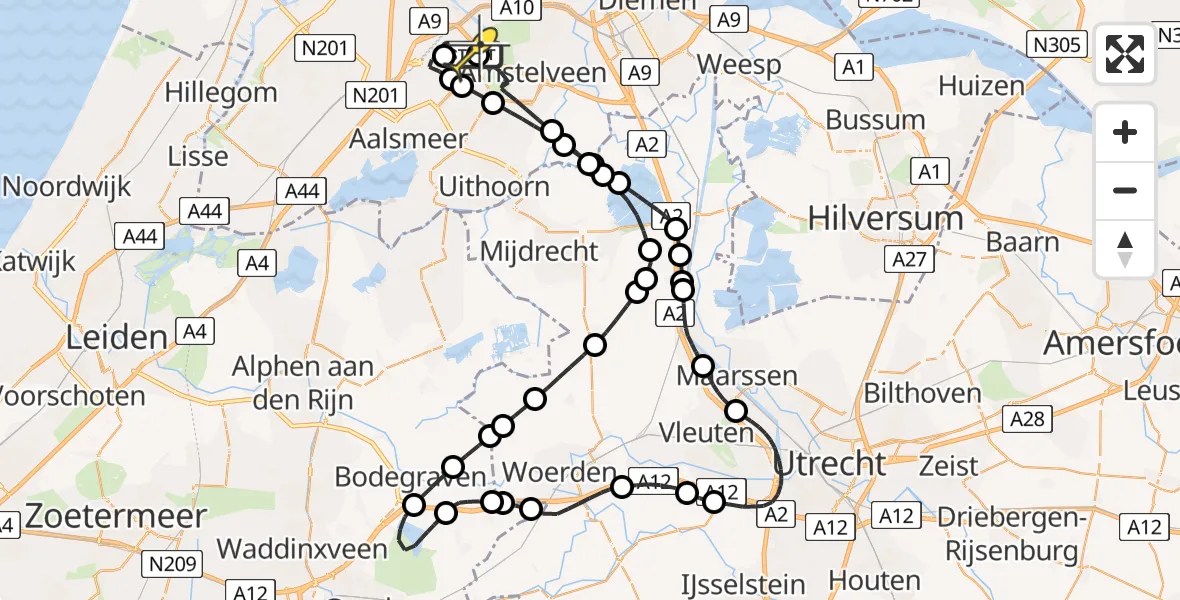 Routekaart van de vlucht: Politieheli naar Schiphol, Loevesteinse Randweg