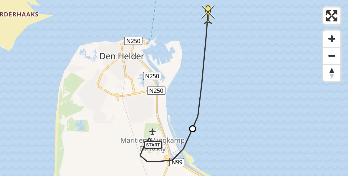 Routekaart van de vlucht: Kustwachthelikopter naar Den Helder, Mastenmakersweg