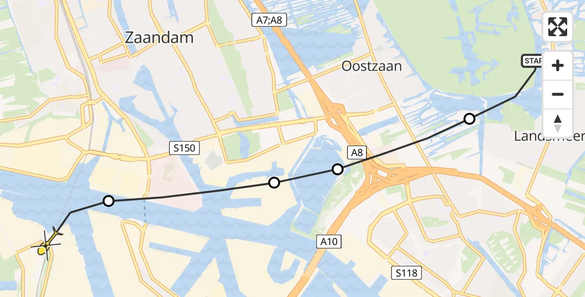 Routekaart van de vlucht: Lifeliner 1 naar Amsterdam Heliport, Het Luijendijkje