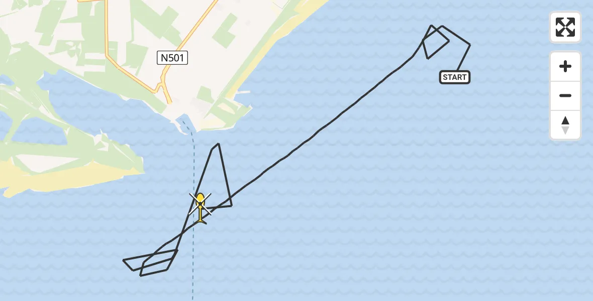 Routekaart van de vlucht: Kustwachthelikopter naar Den Hoorn, Texelstroom
