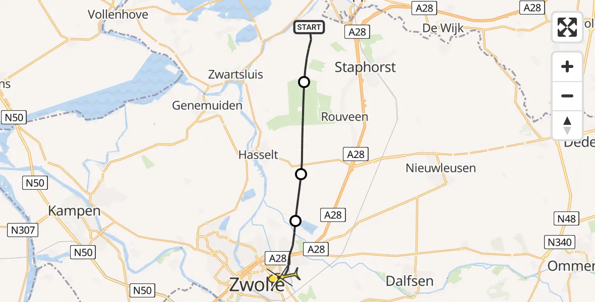 Routekaart van de vlucht: Lifeliner 4 naar Zwolle, Rechterensweg