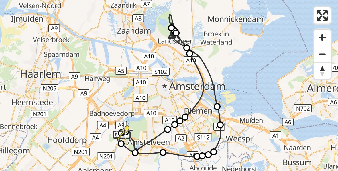 Routekaart van de vlucht: Politieheli naar Schiphol, Westerkimweg