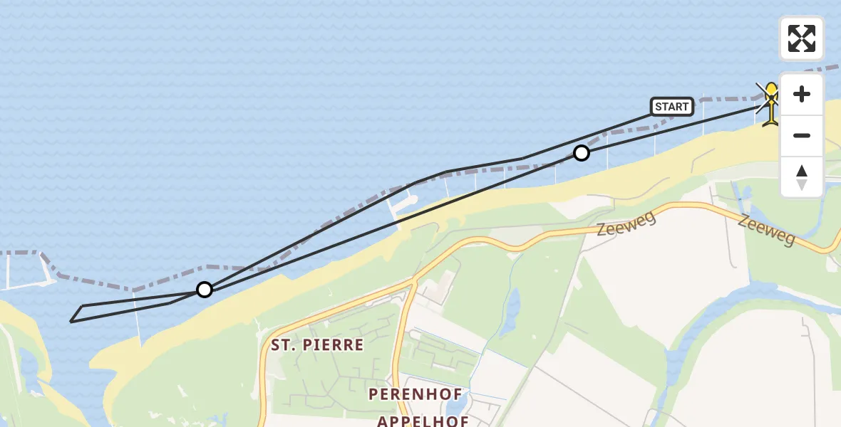 Routekaart van de vlucht: Kustwachthelikopter naar Groede, Zeedijk