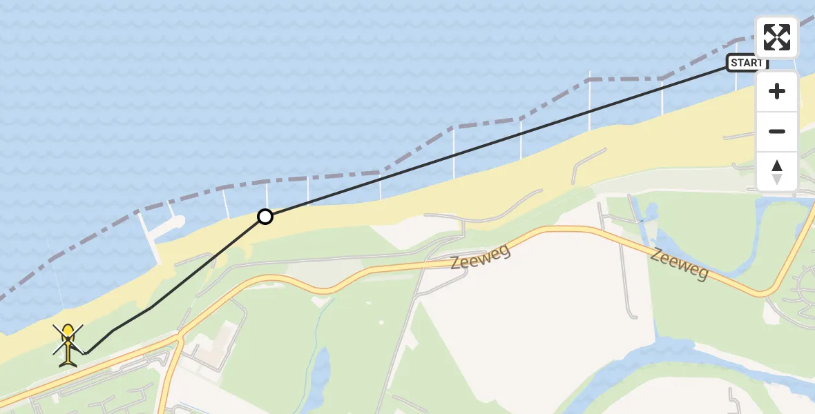 Routekaart van de vlucht: Kustwachthelikopter naar Nieuwvliet, Zeedijk