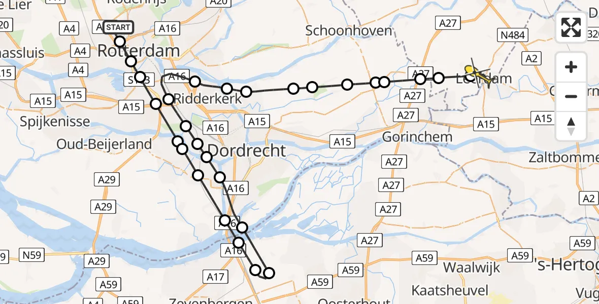Routekaart van de vlucht: Lifeliner 2 naar Leerdam, Schipholstraat