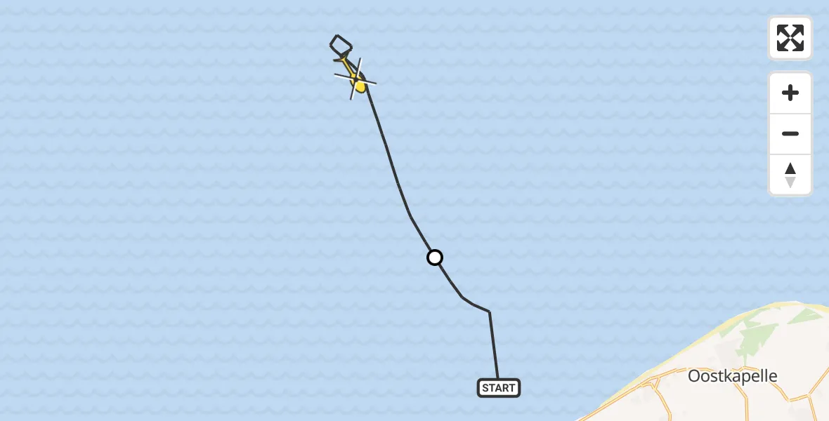 Routekaart van de vlucht: Kustwachthelikopter naar Domburger Rassen