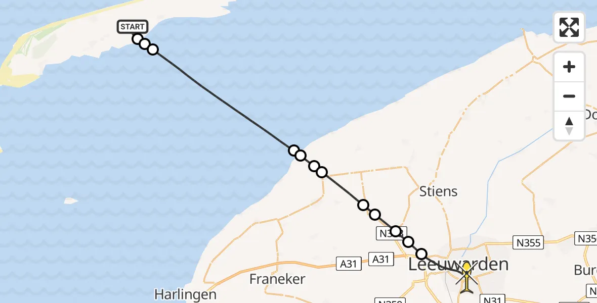 Routekaart van de vlucht: Ambulanceheli naar Leeuwarden, Tordelenweg