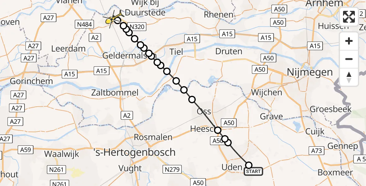 Routekaart van de vlucht: Lifeliner 3 naar Culemborg, Jagersveld