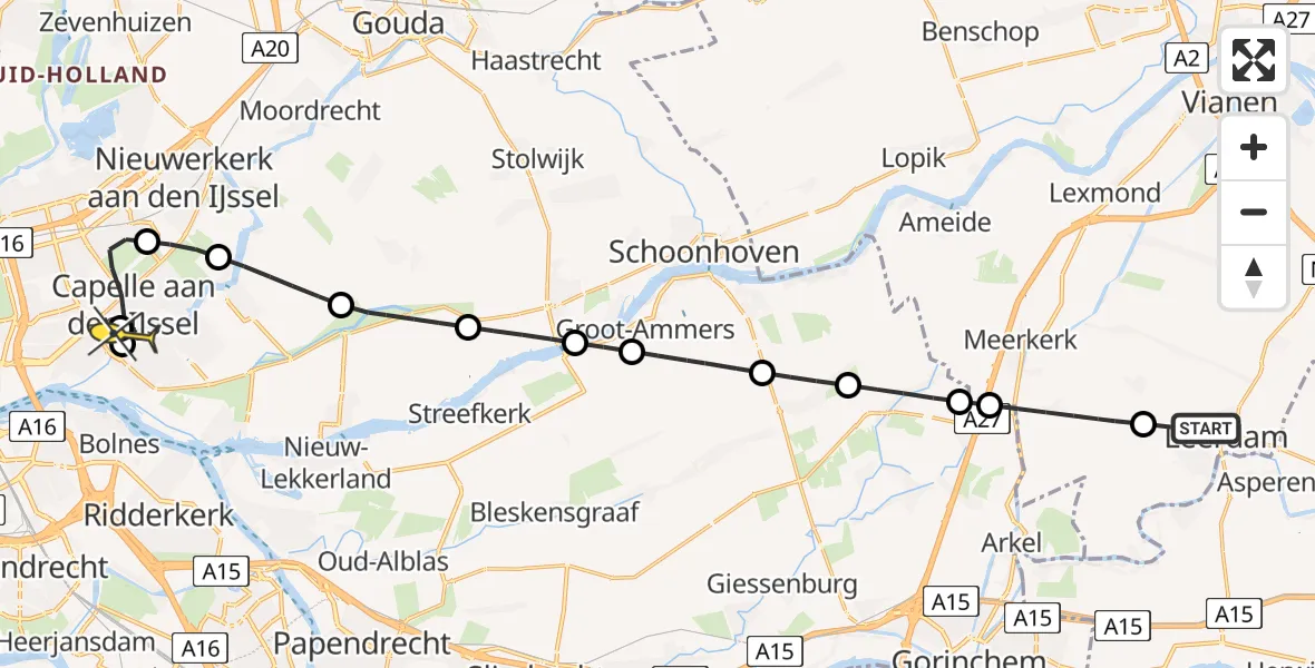 Routekaart van de vlucht: Lifeliner 2 naar Capelle aan den IJssel, Bruininxdeelse Kade
