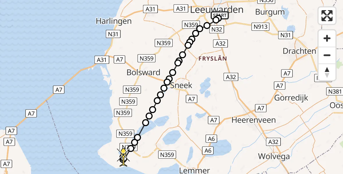 Routekaart van de vlucht: Ambulanceheli naar Hemelum, Boksumerdyk