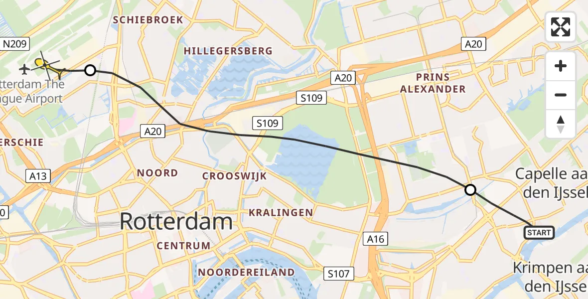 Routekaart van de vlucht: Lifeliner 2 naar Rotterdam The Hague Airport, 's-Gravenweg