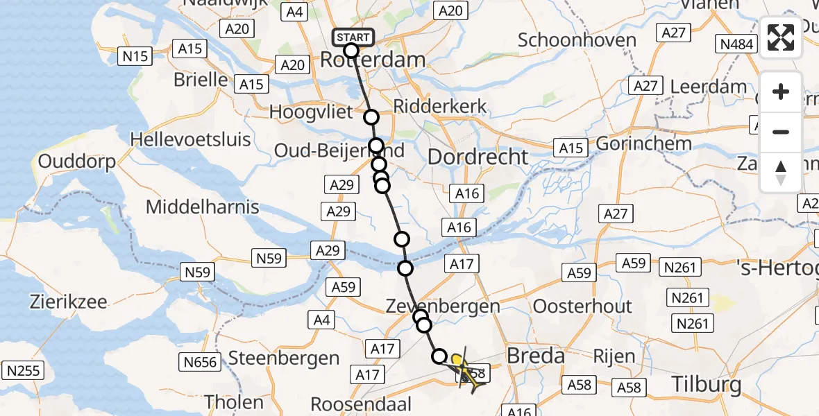 Routekaart van de vlucht: Lifeliner 2 naar Etten-Leur, Landzichtstraat