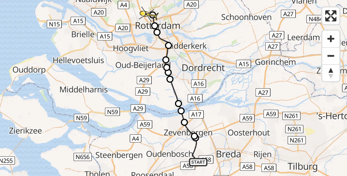 Routekaart van de vlucht: Lifeliner 2 naar Rotterdam The Hague Airport, Akkerhof
