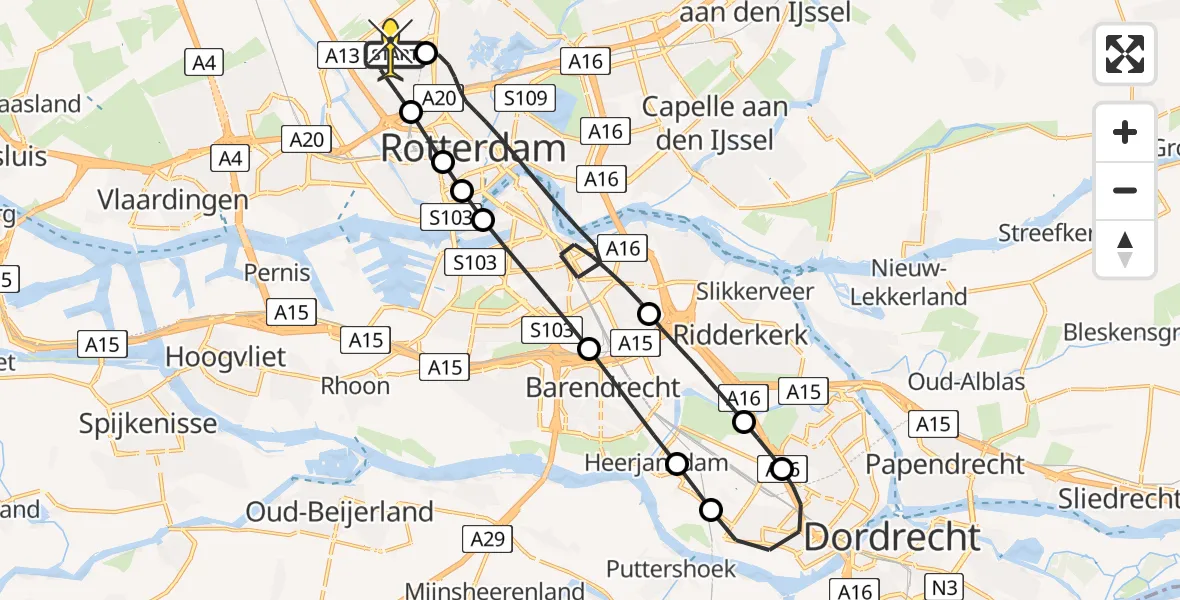 Routekaart van de vlucht: Lifeliner 2 naar Rotterdam The Hague Airport, Molenpad