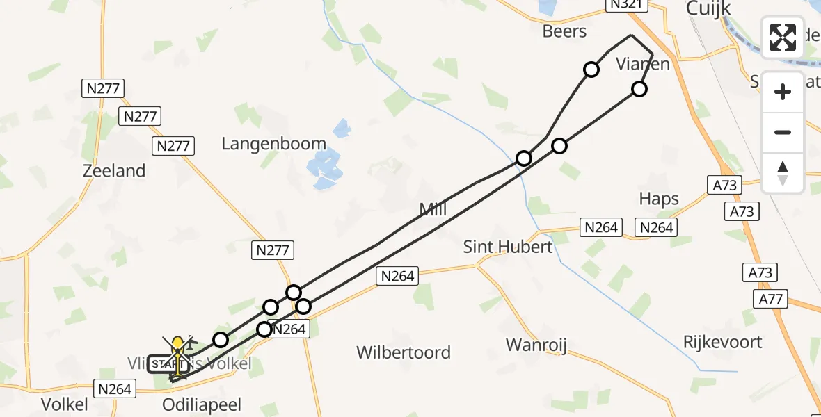 Routekaart van de vlucht: Lifeliner 3 naar Vliegbasis Volkel, Zeelandsedijk
