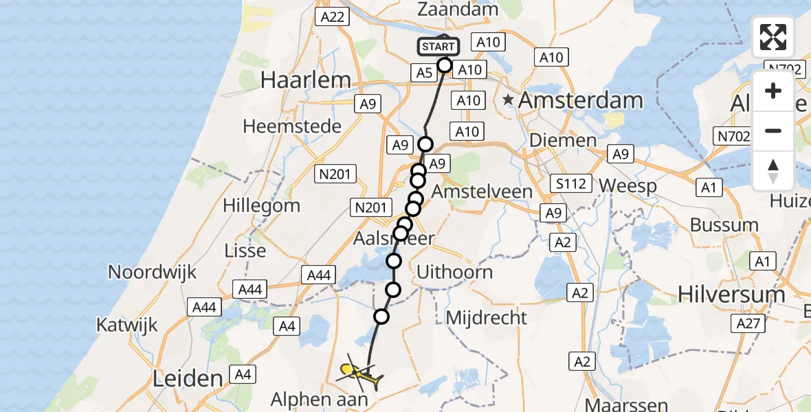Routekaart van de vlucht: Lifeliner 1 naar Ter Aar, Hemkade