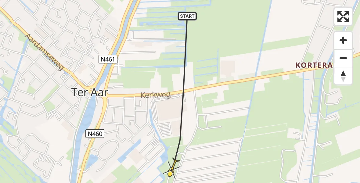 Routekaart van de vlucht: Lifeliner 1 naar Ter Aar, Veldweg