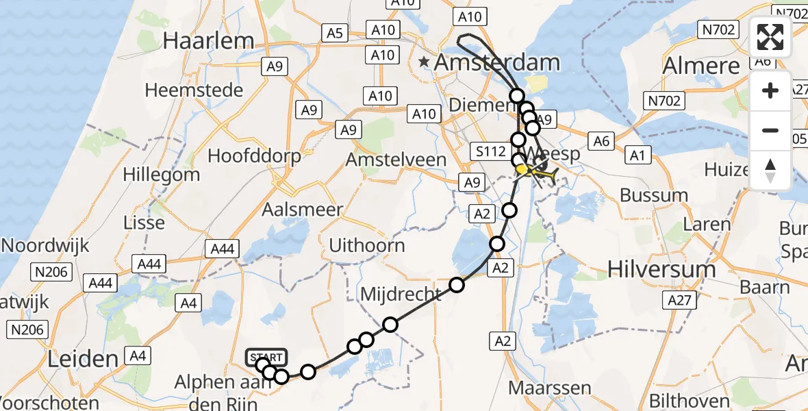 Routekaart van de vlucht: Lifeliner 1 naar Weesp, Westkanaalweg