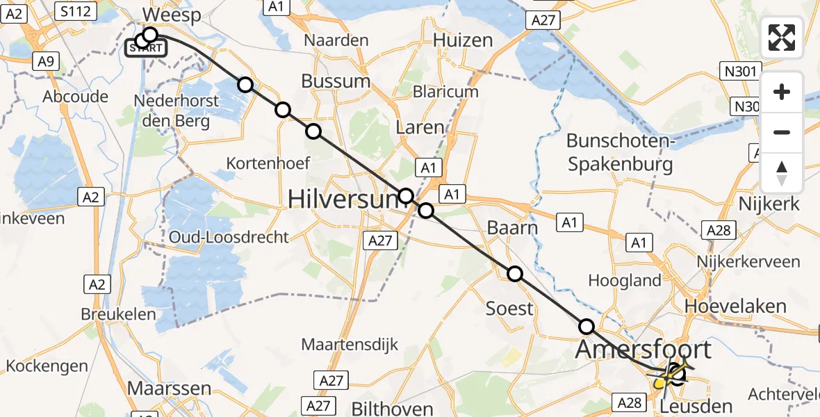 Routekaart van de vlucht: Lifeliner 1 naar Leusden, Lakenkopersweg
