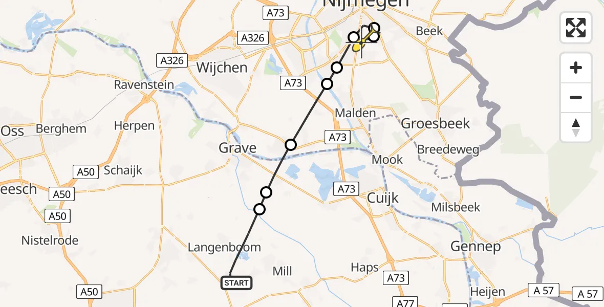 Routekaart van de vlucht: Lifeliner 3 naar Radboud Universitair Medisch Centrum, Langenboomseweg