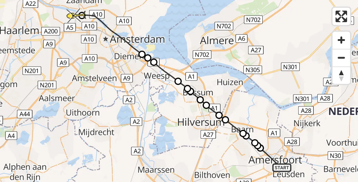 Routekaart van de vlucht: Lifeliner 1 naar Amsterdam Heliport, Cornelis van Zwollaan