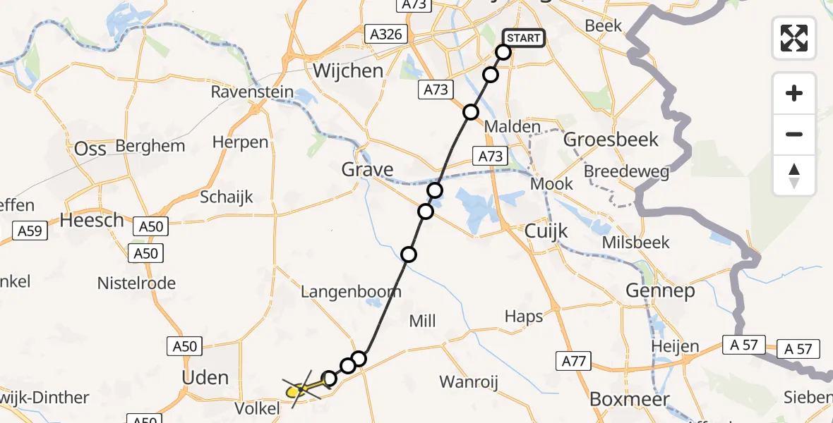 Routekaart van de vlucht: Lifeliner 3 naar Vliegbasis Volkel, Slotemaker de Bruïneweg