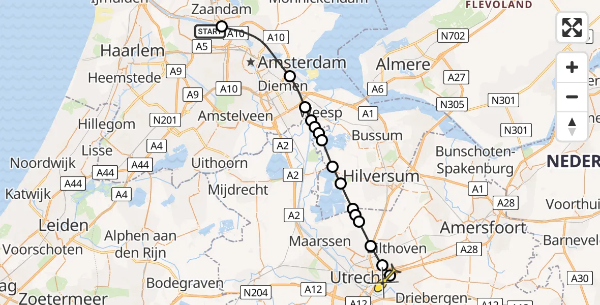 Routekaart van de vlucht: Lifeliner 1 naar Universitair Medisch Centrum Utrecht, Symon Spiersweg