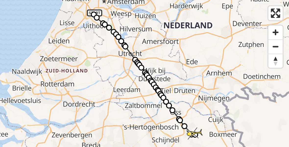 Routekaart van de vlucht: Politieheli naar Vliegbasis Volkel, Mr. Jac. Takkade