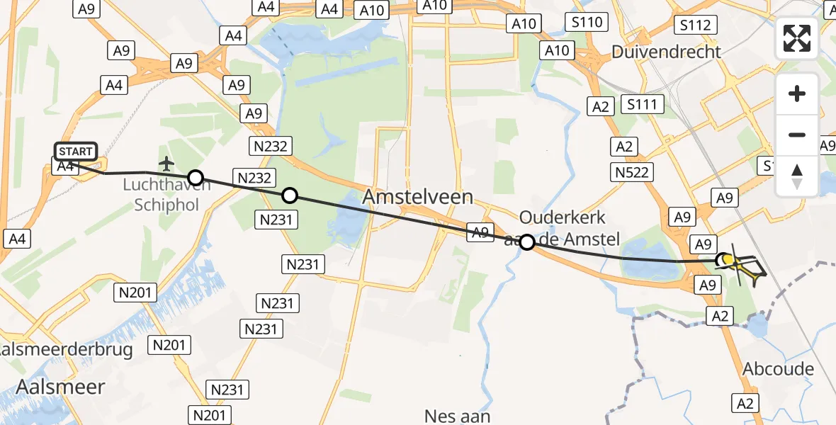 Routekaart van de vlucht: Lifeliner 1 naar Academisch Medisch Centrum (AMC), Vertrekpassage