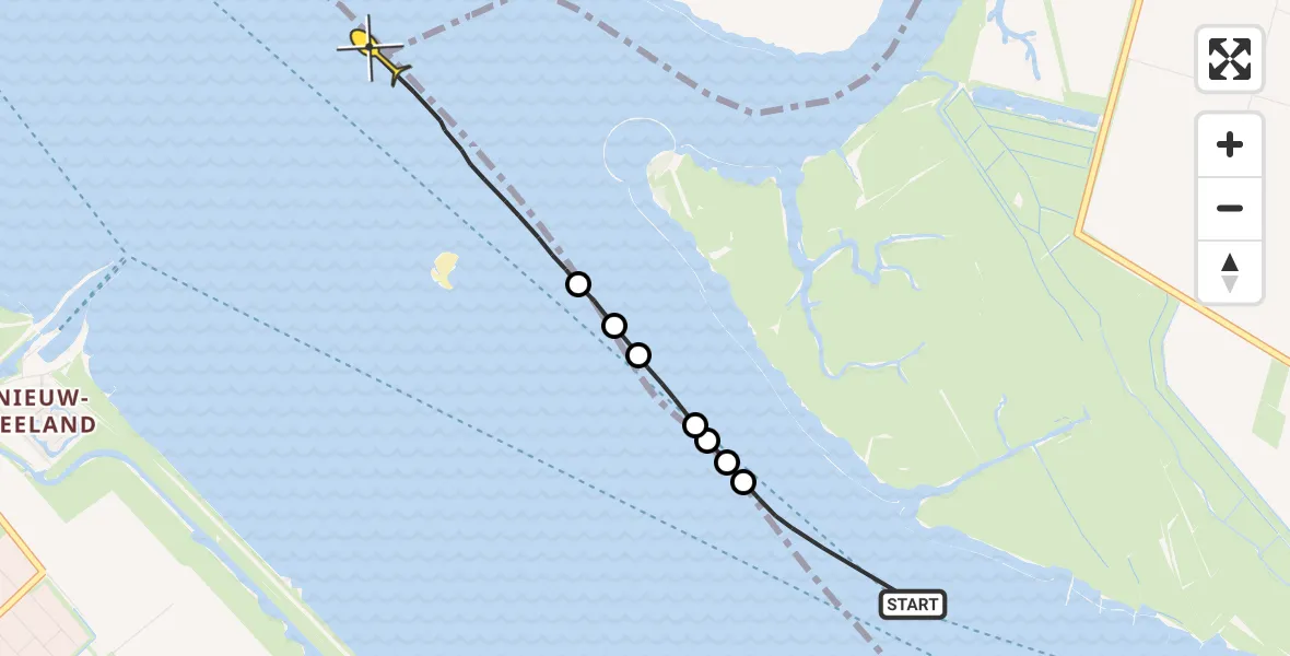 Routekaart van de vlucht: Kustwachthelikopter naar Middelharnis, Westdijk