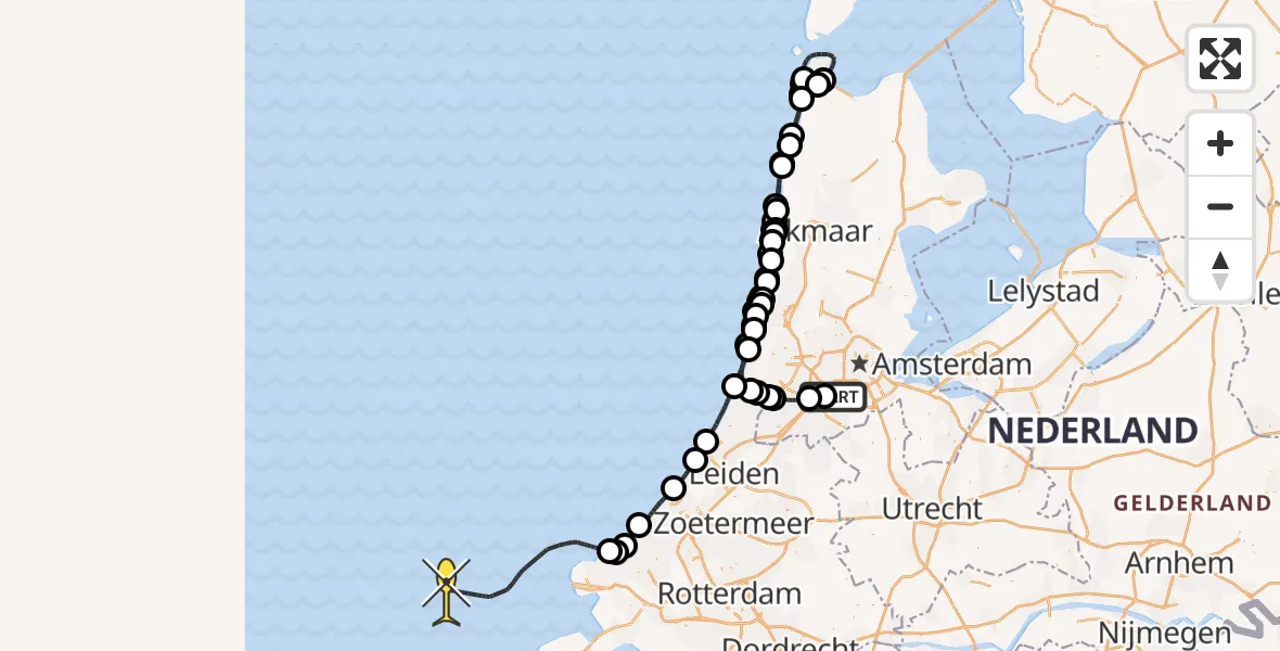 Routekaart van de vlucht: Politieheli naar Amsterdam-Bataviaweg