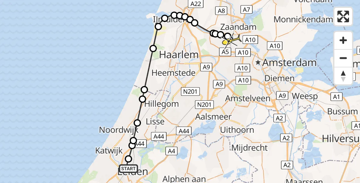 Routekaart van de vlucht: Lifeliner 1 naar Amsterdam Heliport, Warmonderweg