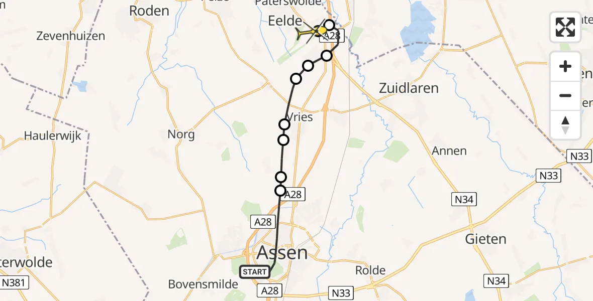 Routekaart van de vlucht: Lifeliner 4 naar Groningen Airport Eelde, Achterpad