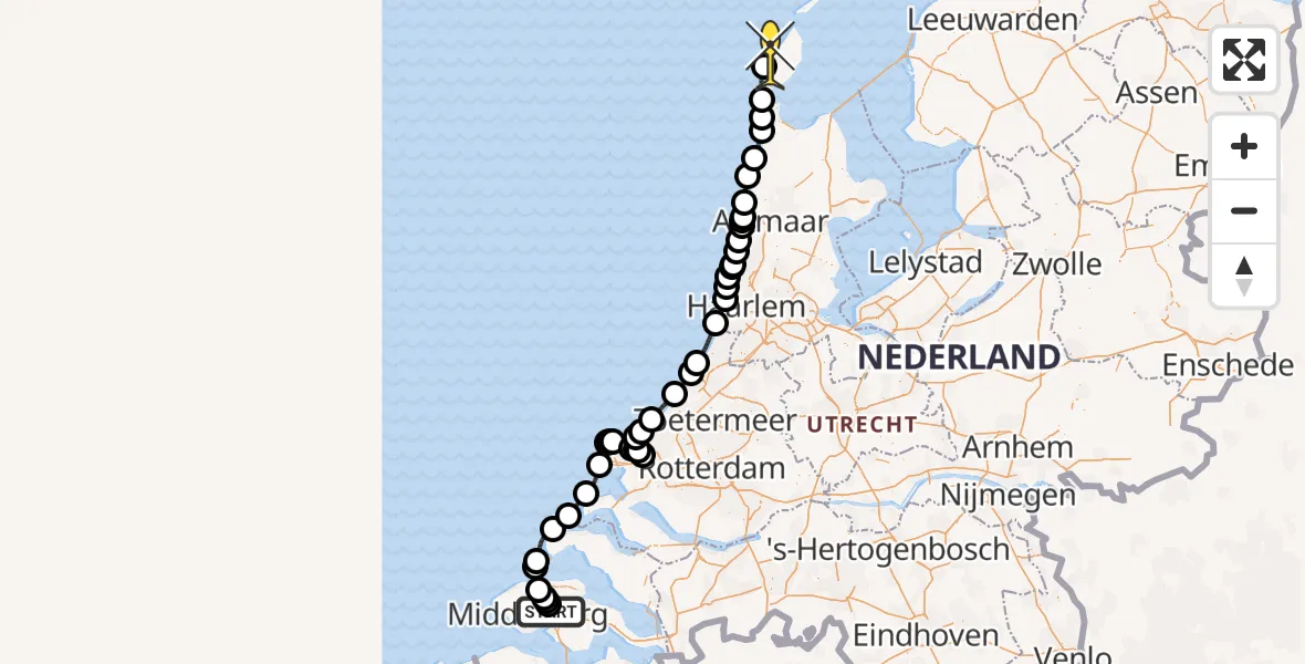 Routekaart van de vlucht: Politiehelikopter naar De Koog, Bastiaan de Langeplaat