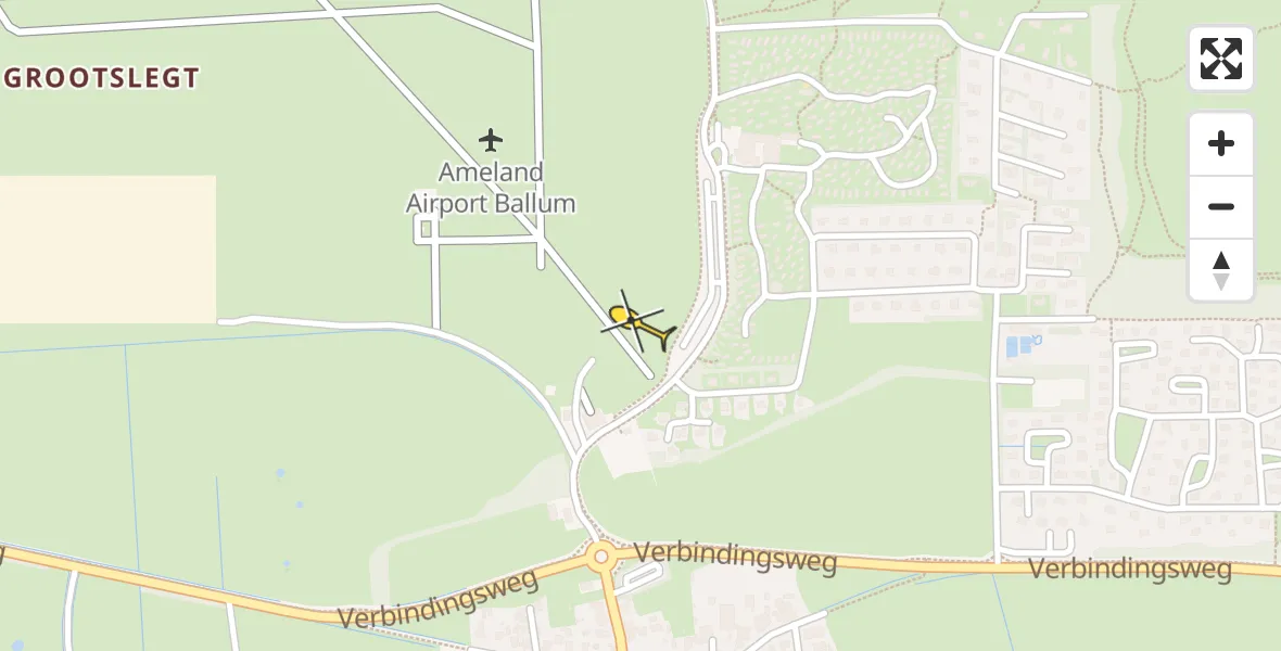 Routekaart van de vlucht: Ambulancehelikopter naar Ameland Airport Ballum