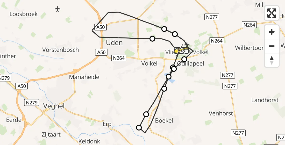 Routekaart van de vlucht: Lifeliner 3 naar Vliegbasis Volkel, Rouwstraat