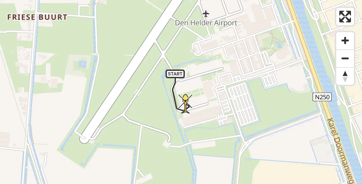 Routekaart van de vlucht: Kustwachthelikopter naar Vliegveld De Kooy, Luchthavenweg