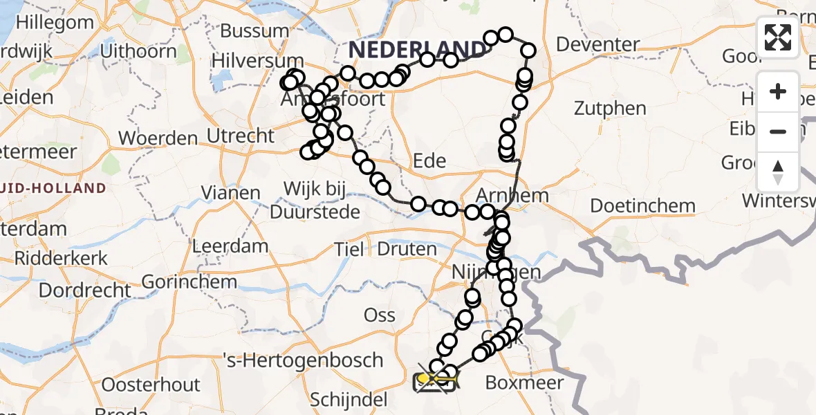 Routekaart van de vlucht: Politieheli naar Vliegbasis Volkel, Zeelandsedijk